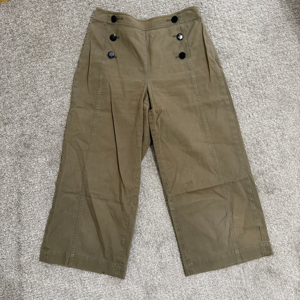 Broome Street Kate Spade Sailor Style Cropped Wide Leg Pants Olive Green Size‎ 0